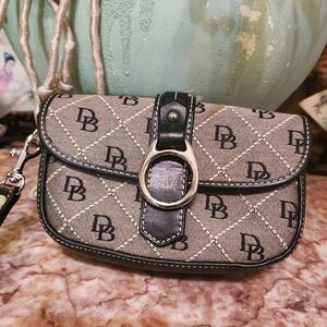 Dooney & Bourke Black Leather Signature Canvas Snap Wristlet